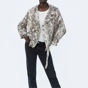 Zara Knit Snake Print Moto Oversized Bomber Jacket